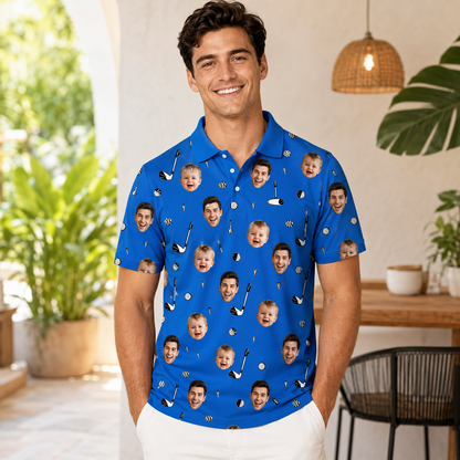 Custom Photo Dad Golf Polo Shirt, Personalized Polo Shirt For Husband Dad Grandfather