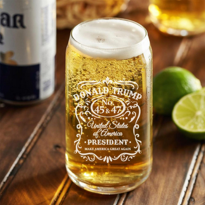 President Trump 45 & 47 MAGA Beer Can Glass 16oz | Trump Presidential Pint Glass