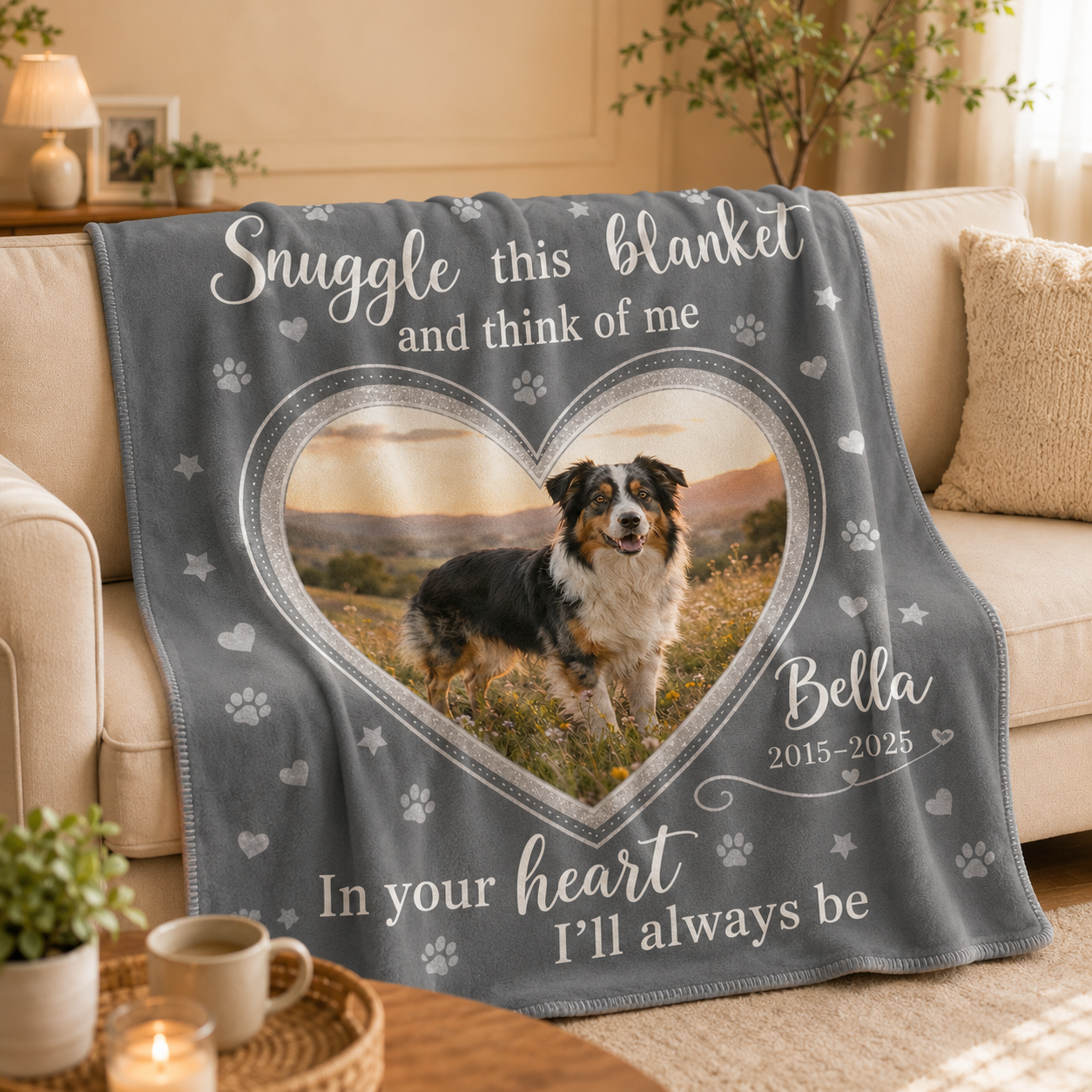 Custom Photo Dog Memorial In My Heart Blanket, Personalized Dog Lovers Gifts | Gift For Dog Lovers TOM99