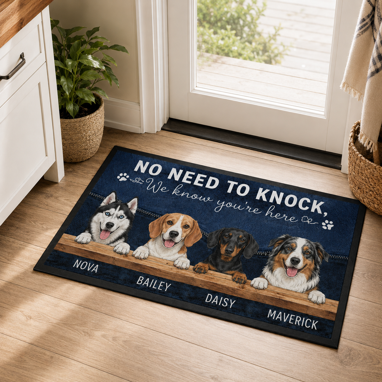 Custom Photo No Need To Knock Dog Doormat | Photo Pet Doormat | Gift For Dog Lovers