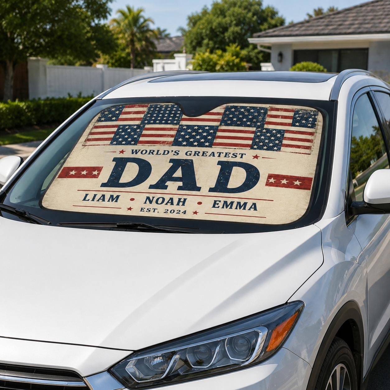Personalized Dad US Auto Car Sun Shade, Custom Car Sun Shade for Dad, Gift For Dad TOM99