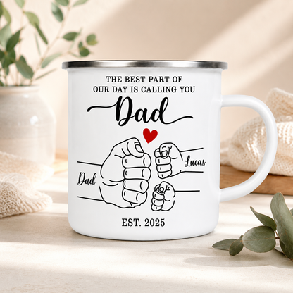 Personalized Dad Bump Camp Mug 12oz, Custom Dad Enamel Cup, Gift For Dad TOM99