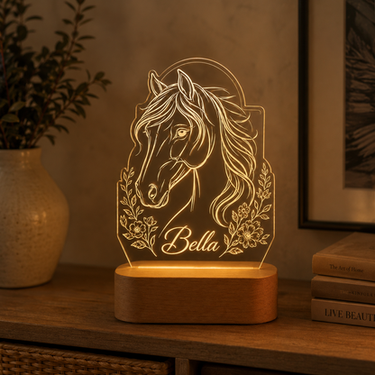 Custom Photo Horse Wooden Led Light | Personalized Horse Photo Wooden Led Light | Gift For Horse Lovers TOM99