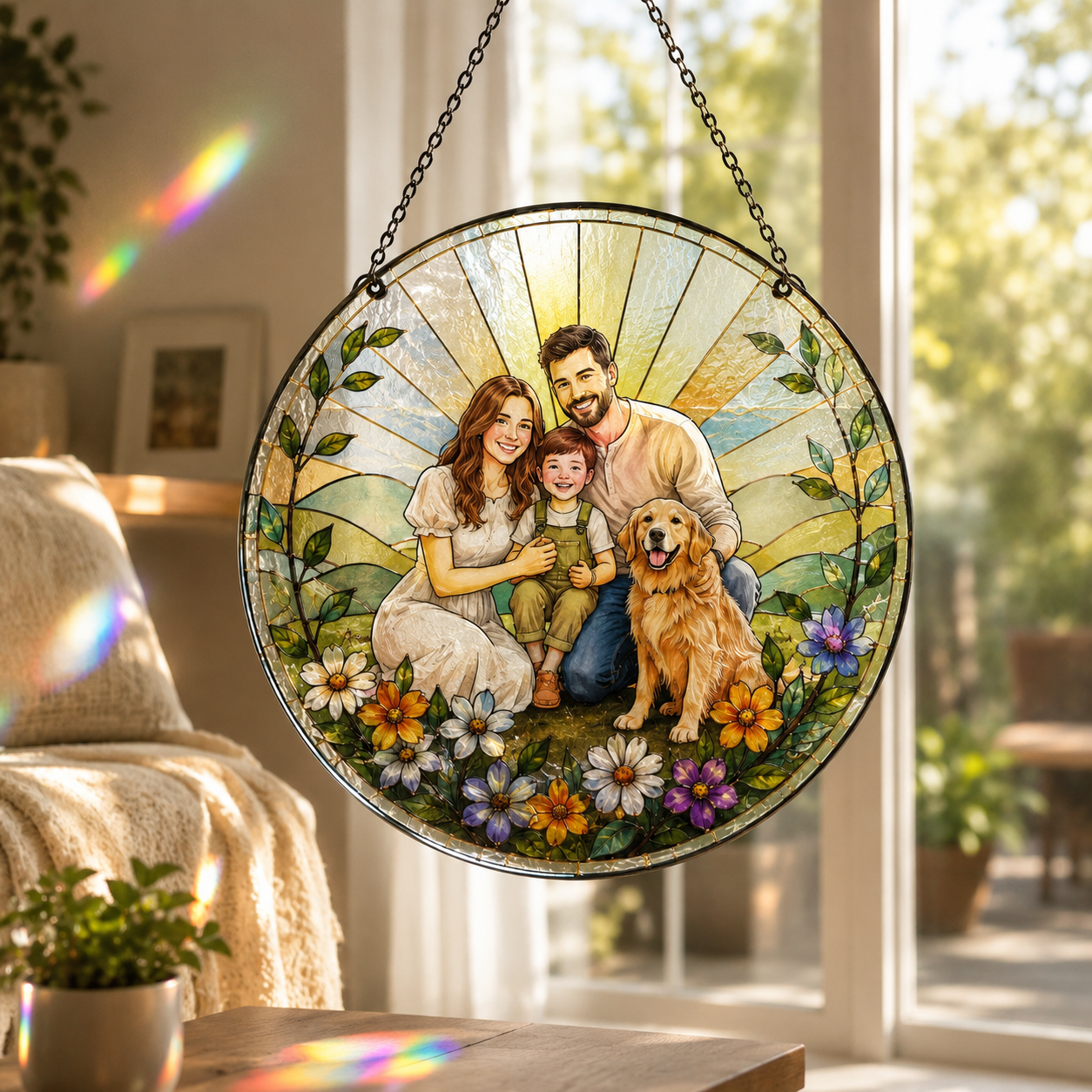 Custom Dad's Family Photo Stained Glass Suncatcher – Personalized Dad Gifts | Gift For Dad TOM99