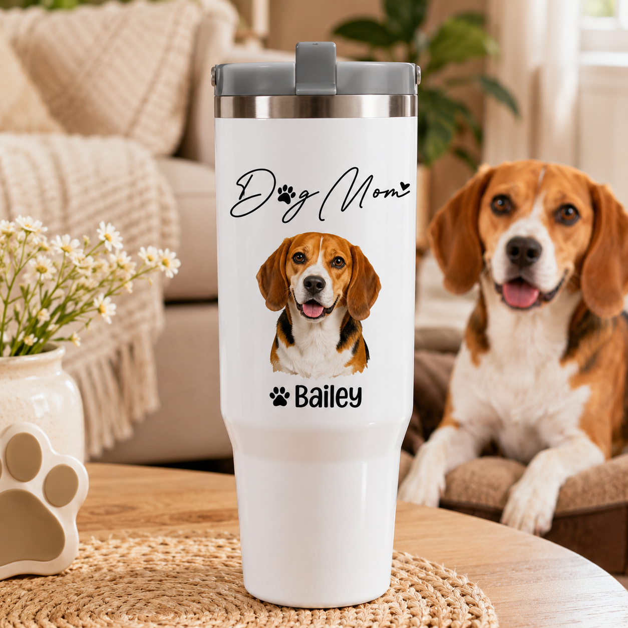 Custom Photo Dog Mom 30oz Tumbler | Gift For Dog Lovers | Pet Lover Gifts TOM99