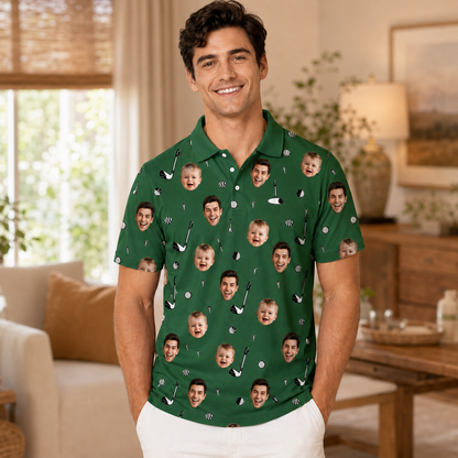 Custom Photo Dad Golf Polo Shirt, Personalized Polo Shirt For Husband Dad Grandfather