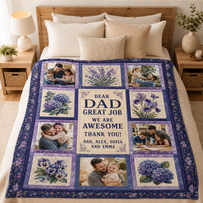Custom Dad Thank You Photo Blanket, Personalized Dad Gifts | Gift For Dad TOM99