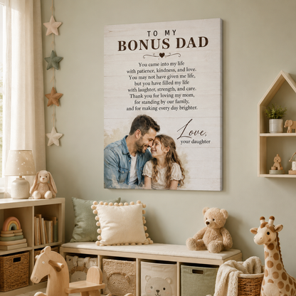 Custom Photo To My Bonus Dad Canvas Wall Art - Custom Gift For Dad TOM99
