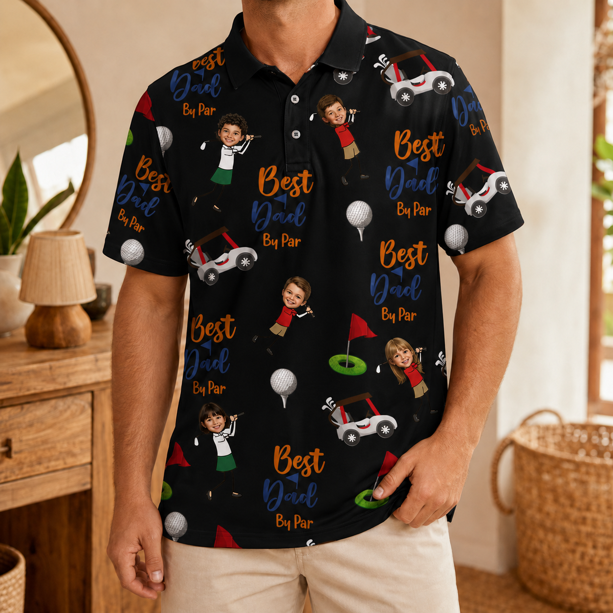 Custom Photo Best Dad By Par Polo Shirt, Personalized Polo Shirt For Husband Dad Grandfather TOM99
