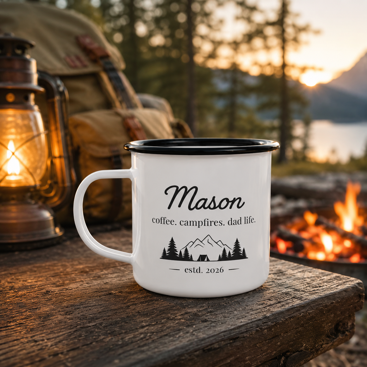 Personalized Dad Camp Mug 12oz, Custom Dad Enamel Cup, Gift For Dad TOM99