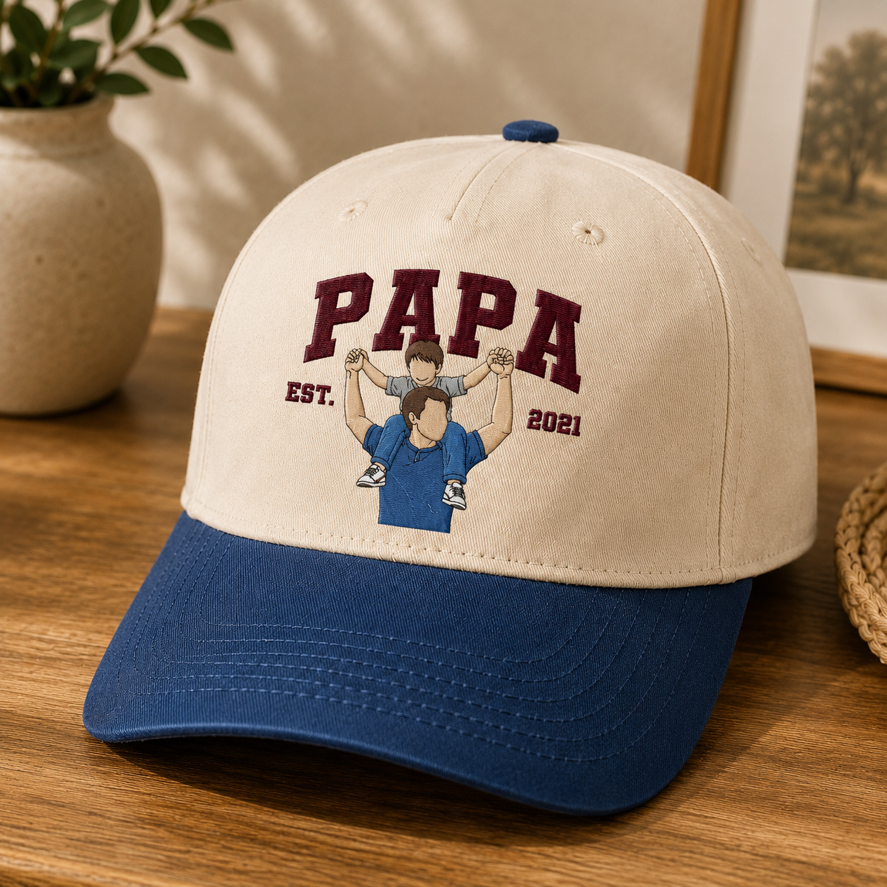 Custom Photo Dad Papa Embroidered Hat, Personalized Cap, Custom Portrait Dad Hat, Father’s Day Gift TOM99