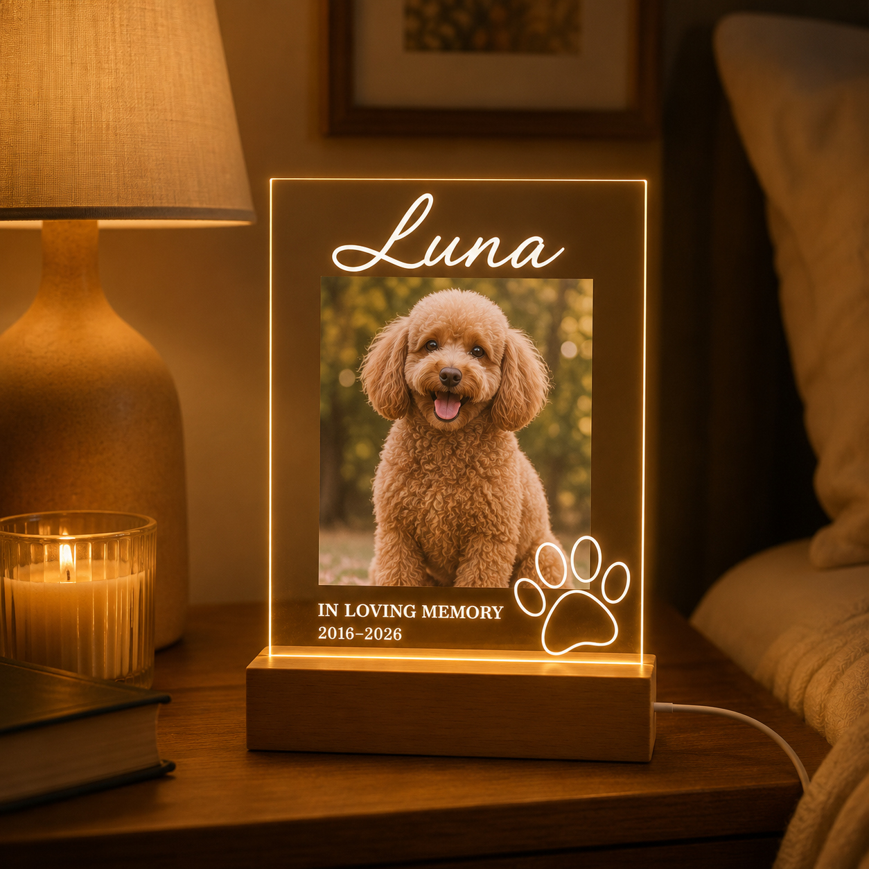 Custom Photo Dog In Loving Memorial Wooden LED Light | Personalized Dog Photo LED Night Light | Pet Loss Sympathy Gift TOM99