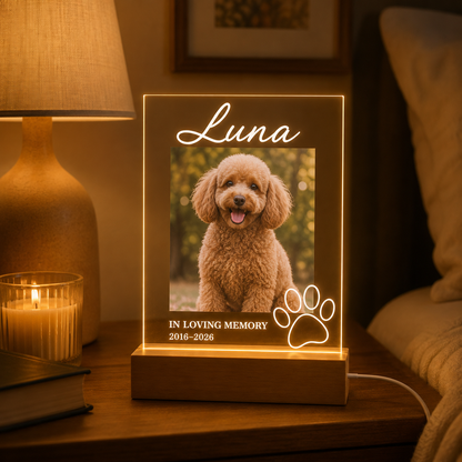 Custom Photo Dog In Loving Memorial Wooden LED Light | Personalized Dog Photo LED Night Light | Pet Loss Sympathy Gift TOM99