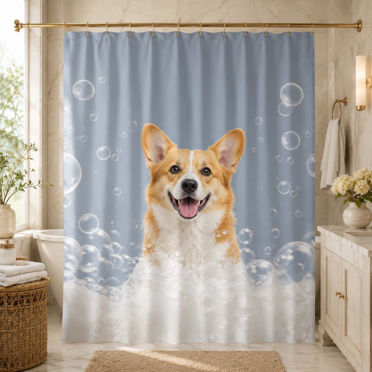 Custom Photo Dog Shower Curtain | Gift For Dog Lovers