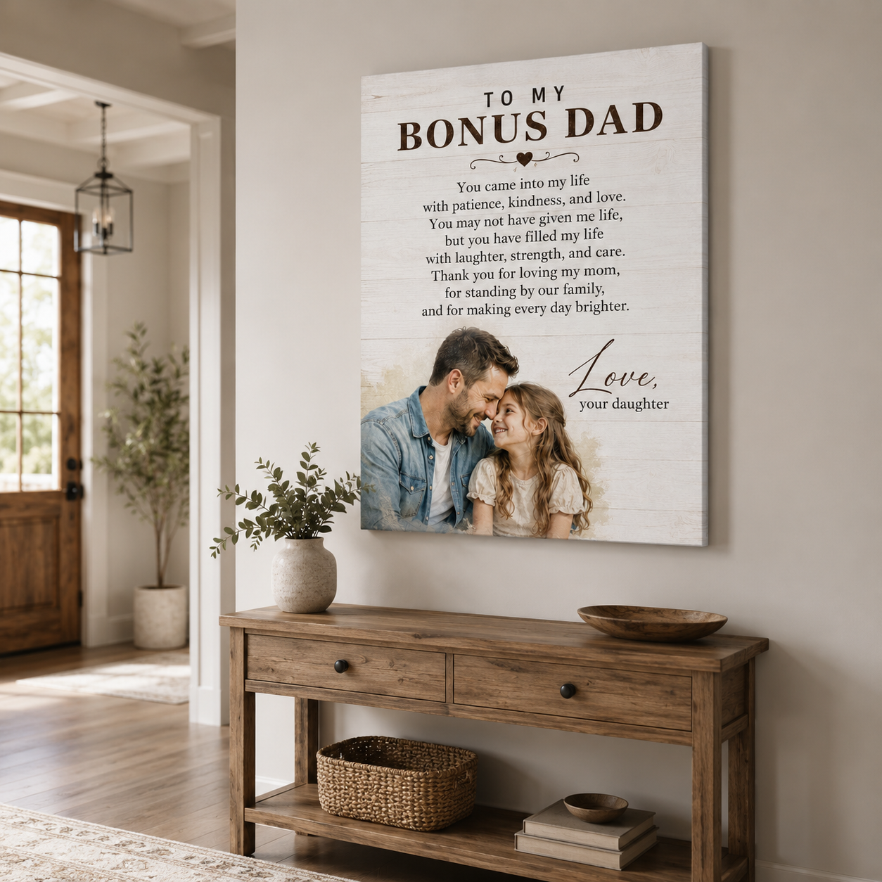 Custom Photo To My Bonus Dad Canvas Wall Art - Custom Gift For Dad TOM99