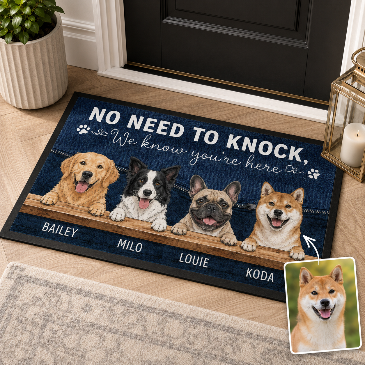 Custom Photo No Need To Knock Dog Doormat | Photo Pet Doormat | Gift For Dog Lovers