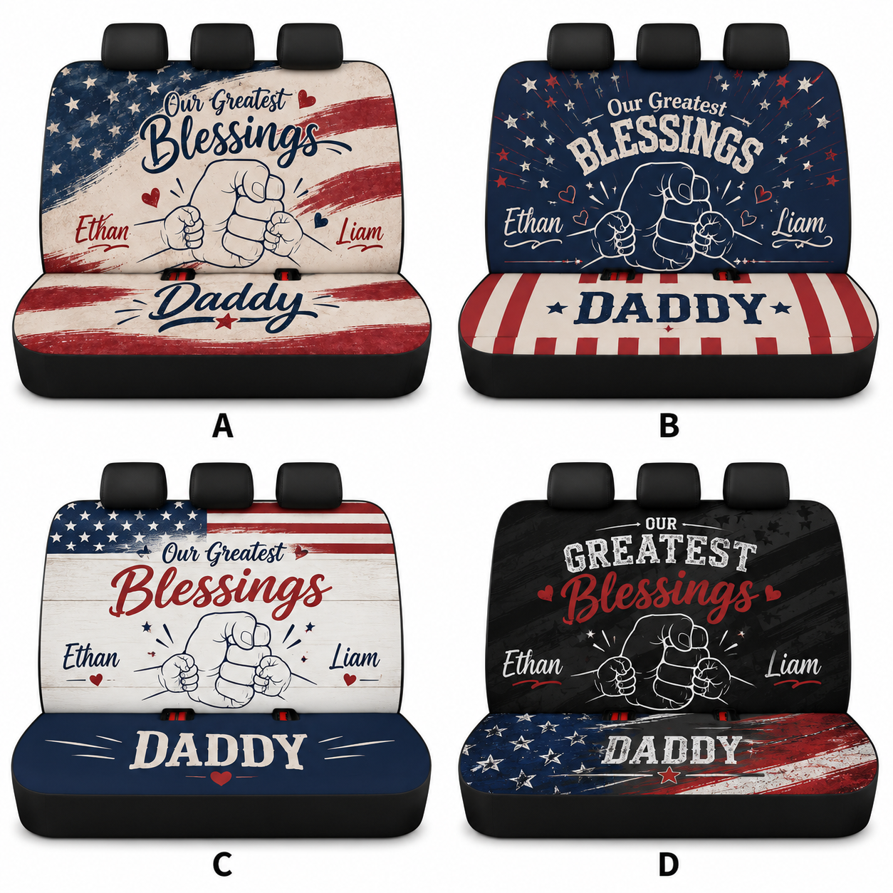 Personalized Blessings Daddy Car Rear Seat Cover, Custom Back Seat Protector For Dad, Gift For Dad TOM99