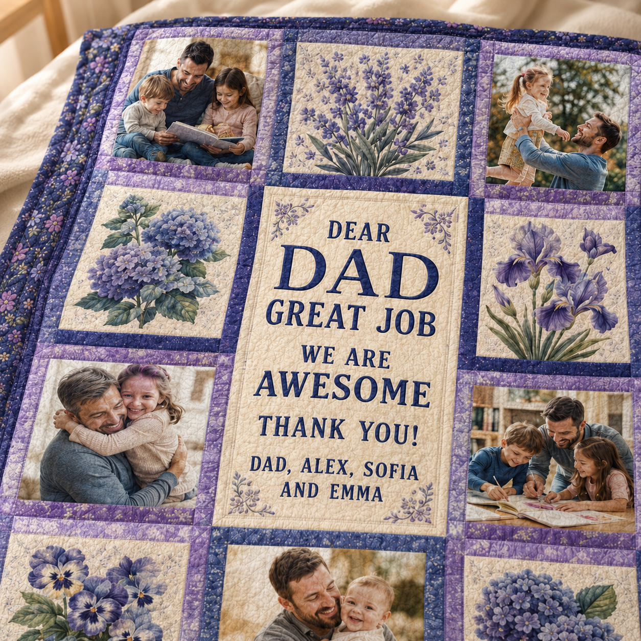 Custom Dad Thank You Photo Blanket, Personalized Dad Gifts | Gift For Dad TOM99