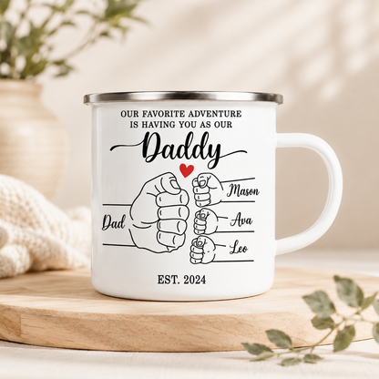 Personalized Dad Bump Camp Mug 12oz, Custom Dad Enamel Cup, Gift For Dad TOM99