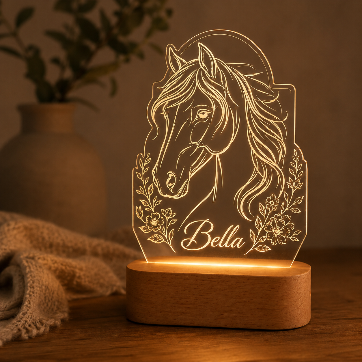 Custom Photo Horse Wooden Led Light | Personalized Horse Photo Wooden Led Light | Gift For Horse Lovers TOM99