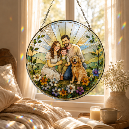 Custom Dad's Family Photo Stained Glass Suncatcher – Personalized Dad Gifts | Gift For Dad TOM99