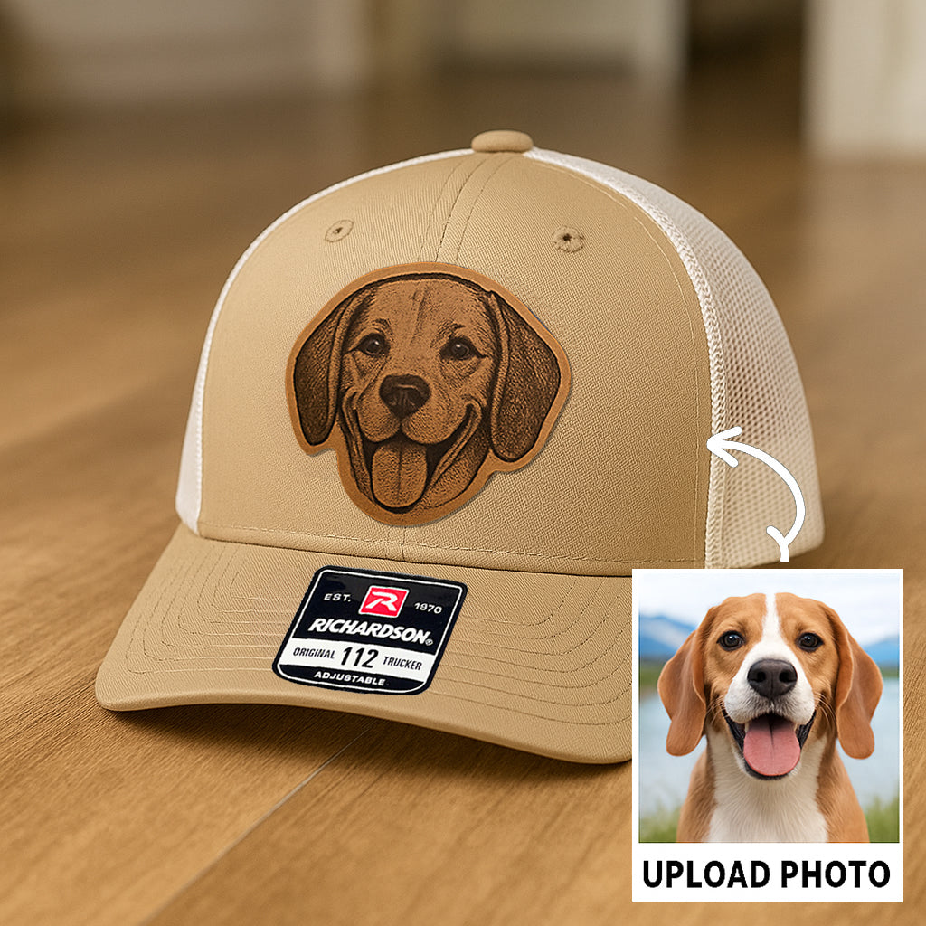 Custom Pet Photo Trucker Hat – Personalized Leather Patch Hat – Dog Gift – Custom Pet Face Hat NGOC99A7