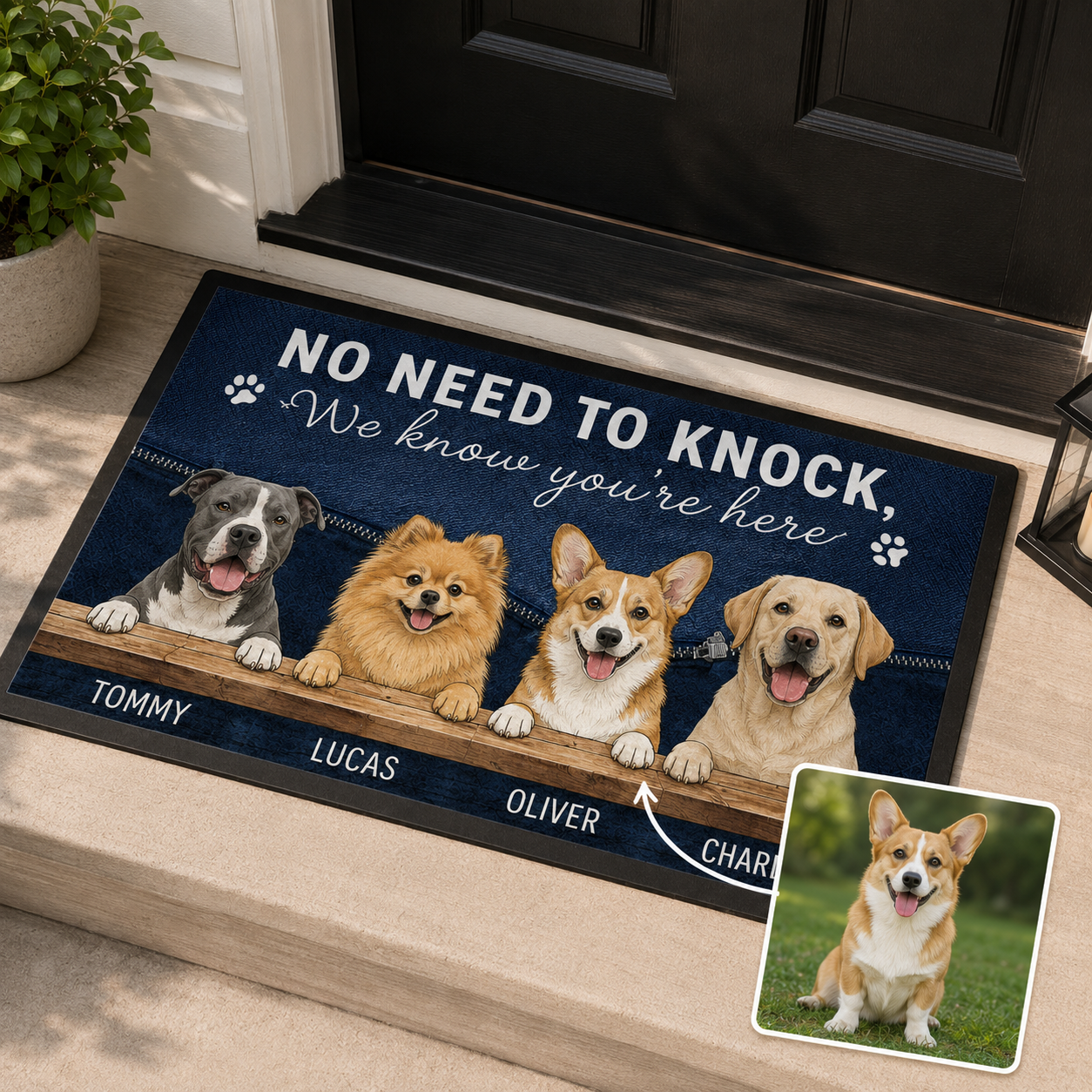 Custom Photo No Need To Knock Dog Doormat | Photo Pet Doormat | Gift For Dog Lovers