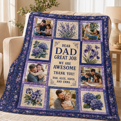 Custom Dad Thank You Photo Blanket, Personalized Dad Gifts | Gift For Dad TOM99