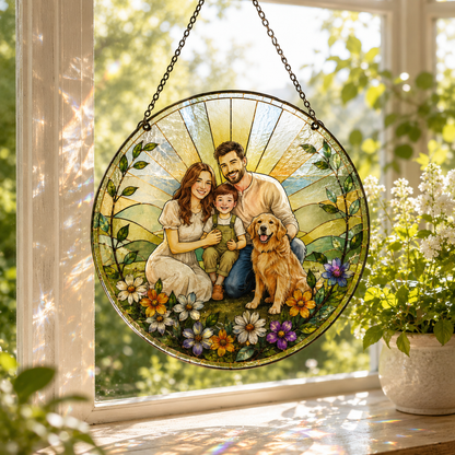 Custom Dad's Family Photo Stained Glass Suncatcher – Personalized Dad Gifts | Gift For Dad TOM99