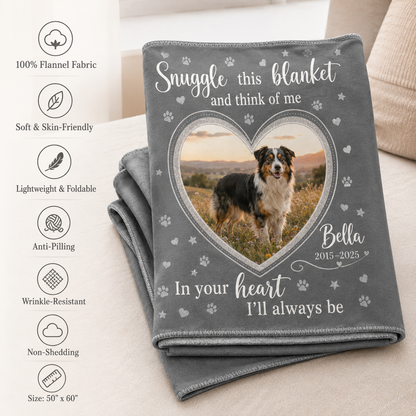 Custom Photo Dog Memorial In My Heart Blanket, Personalized Dog Lovers Gifts | Gift For Dog Lovers TOM99