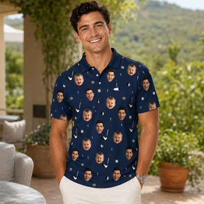 Custom Photo Dad Golf Polo Shirt, Personalized Polo Shirt For Husband Dad Grandfather