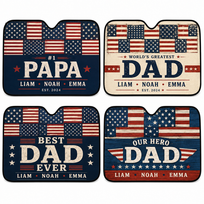 Personalized Dad US Auto Car Sun Shade, Custom Car Sun Shade for Dad, Gift For Dad TOM99