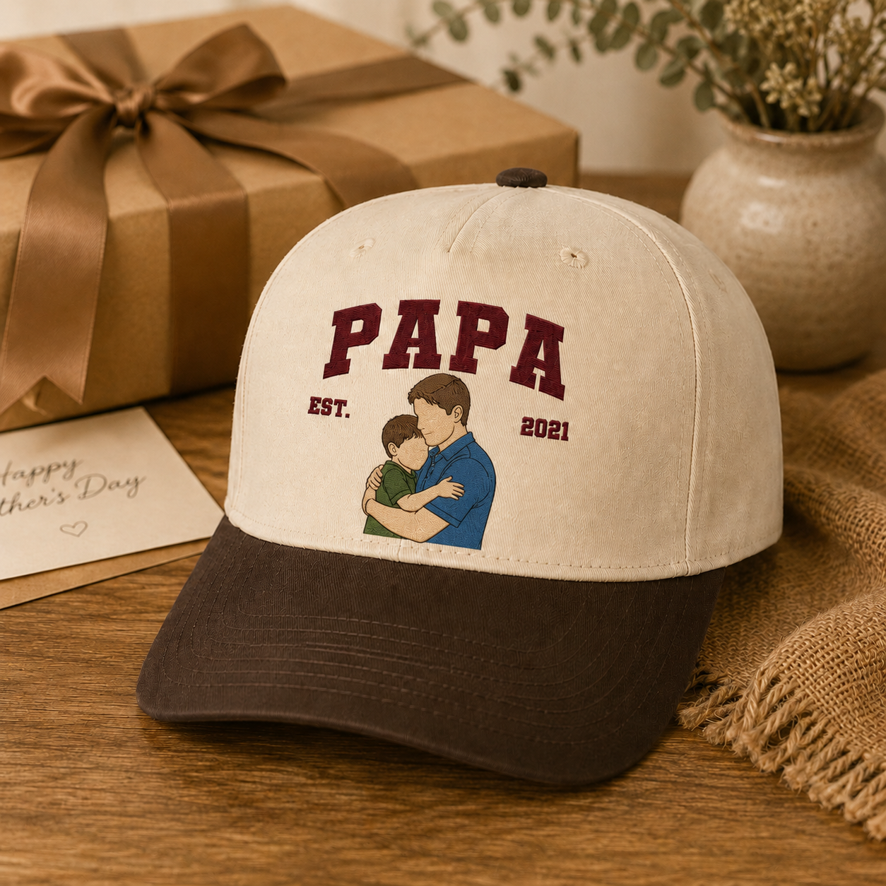 Custom Photo Dad Papa Embroidered Hat, Personalized Cap, Custom Portrait Dad Hat, Father’s Day Gift TOM99