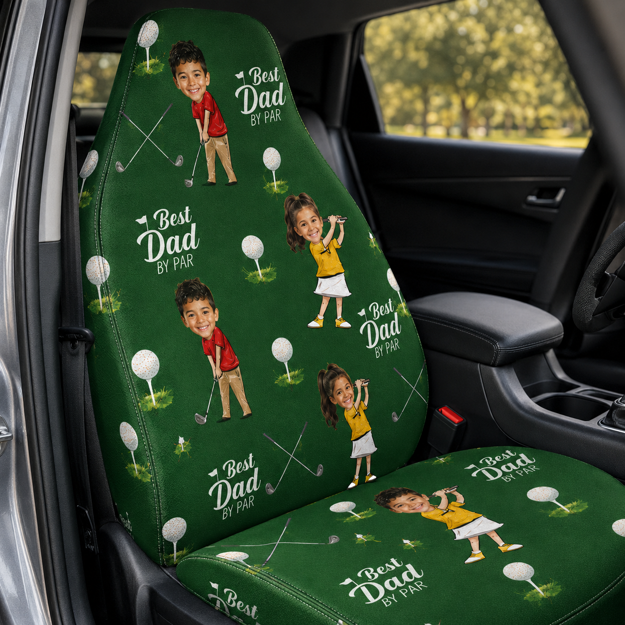 Personalized Dad Golf Portrait Car Seat Cover, Custom Dad Seat Protector, Gift For Dad TOM99