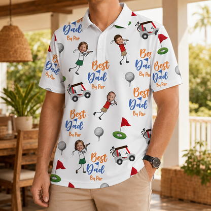 Custom Photo Best Dad By Par Polo Shirt, Personalized Polo Shirt For Husband Dad Grandfather TOM99