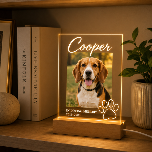Custom Photo Dog In Loving Memorial Wooden LED Light | Personalized Dog Photo LED Night Light | Pet Loss Sympathy Gift TOM99