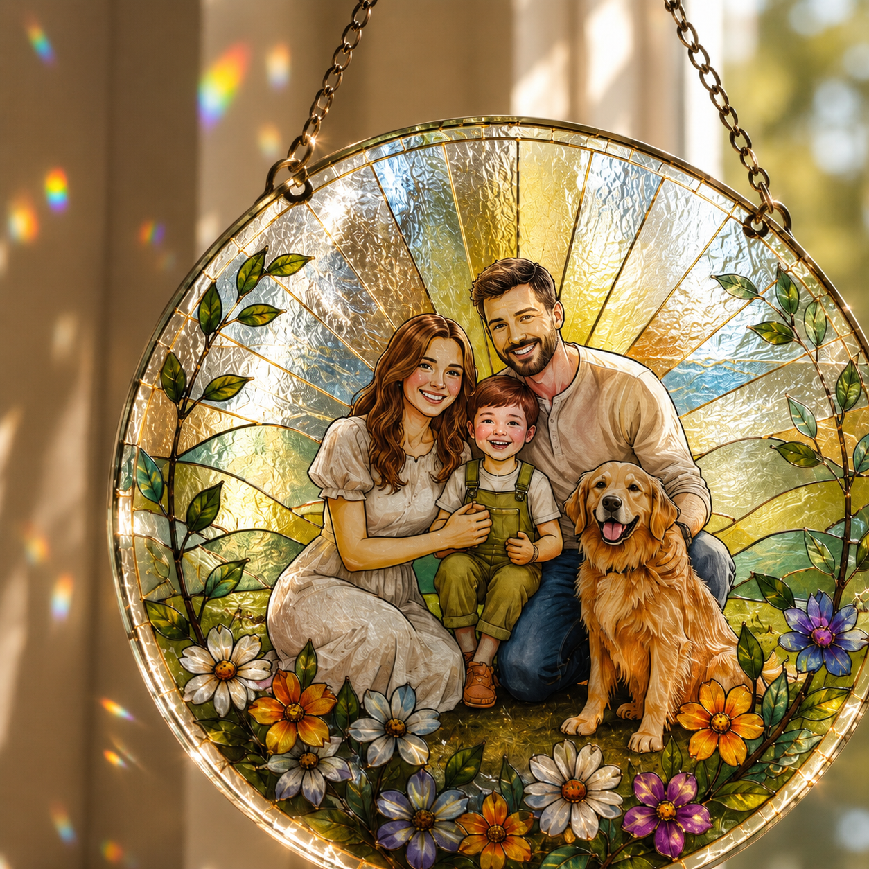 Custom Dad's Family Photo Stained Glass Suncatcher – Personalized Dad Gifts | Gift For Dad TOM99