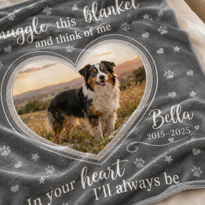 Custom Photo Dog Memorial In My Heart Blanket, Personalized Dog Lovers Gifts | Gift For Dog Lovers TOM99