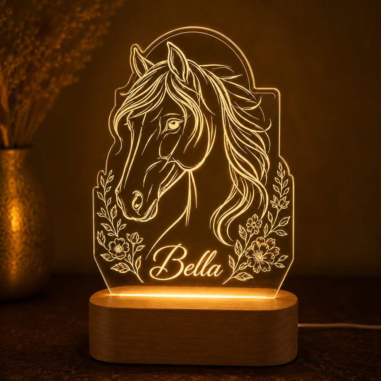 Custom Photo Horse Wooden Led Light | Personalized Horse Photo Wooden Led Light | Gift For Horse Lovers TOM99