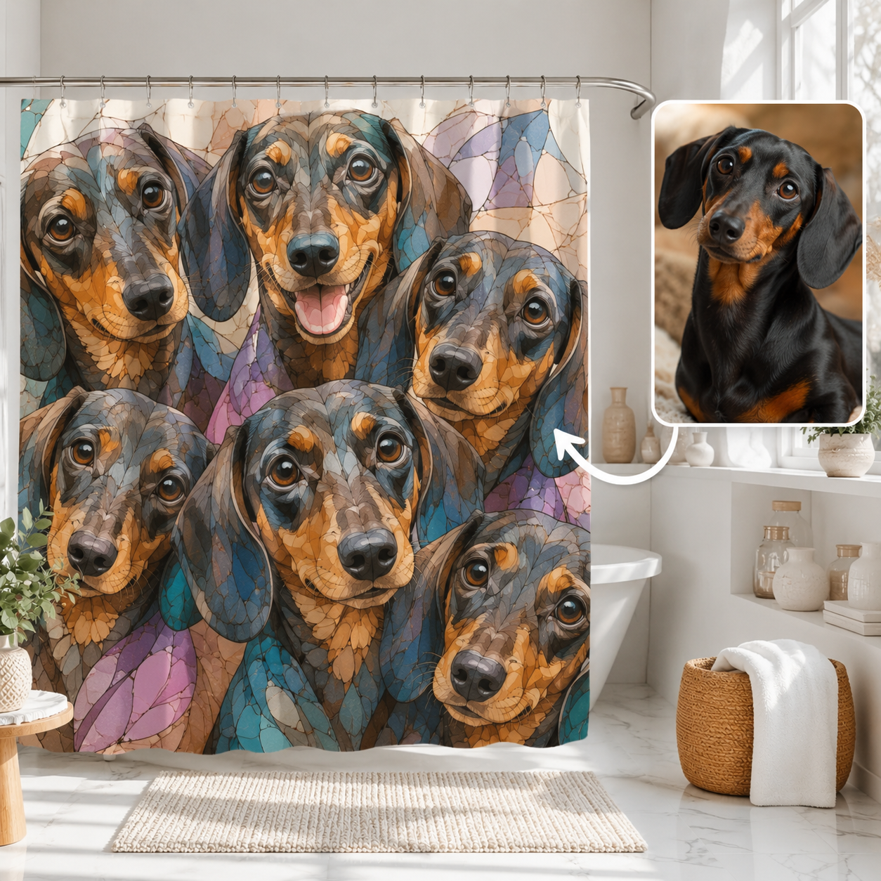 Custom Photo Dog Face Shower Curtain | Gift For Dog Lovers