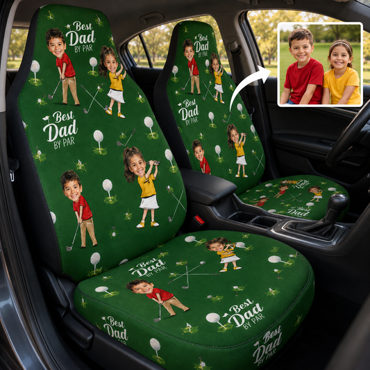 Personalized Dad Golf Portrait Car Seat Cover, Custom Dad Seat Protector, Gift For Dad TOM99