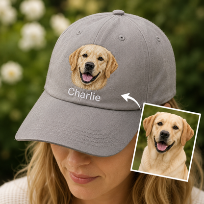 Custom Dog Face Embroidered Hat, Custom Embroidered Pet Portrait Hat | Gift For Dog Lover Pa99