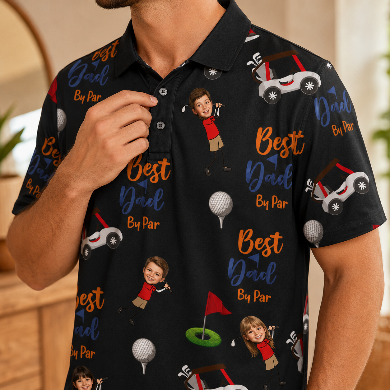 Custom Photo Best Dad By Par Polo Shirt, Personalized Polo Shirt For Husband Dad Grandfather TOM99
