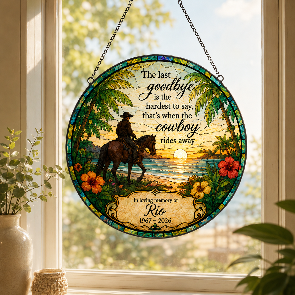 Custom Photo Horse Memories Stained Glass Suncatcher – Personalized Horse Lover Gifts | Gift For Horse Lover TOM99
