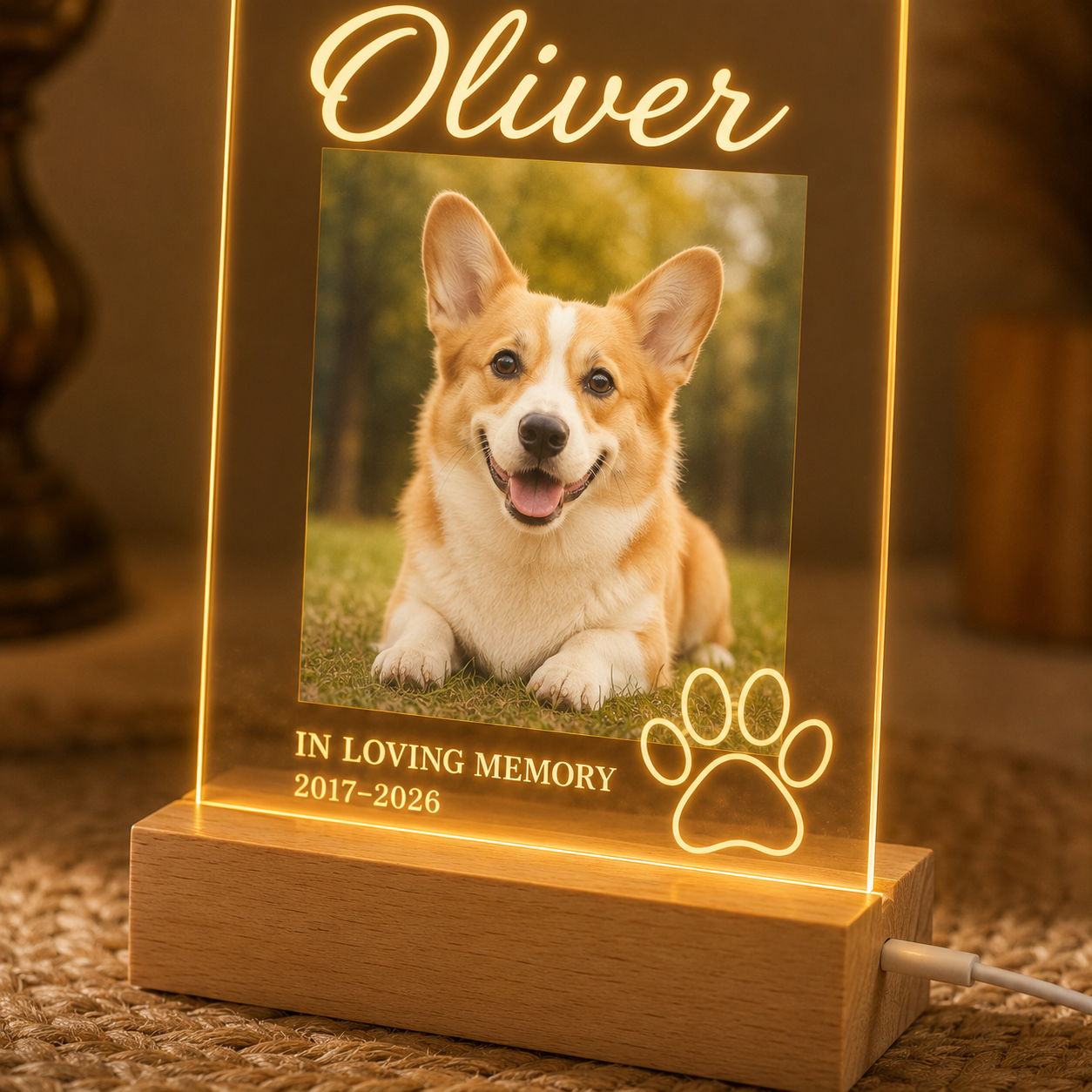 Custom Photo Dog In Loving Memorial Wooden LED Light | Personalized Dog Photo LED Night Light | Pet Loss Sympathy Gift TOM99