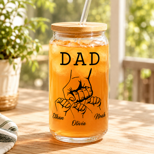 Custom Dad Bump Glass 16oz – Personalized Dad Glass Cup with Bamboo Lid & Straw | Gift For Father  TOM99