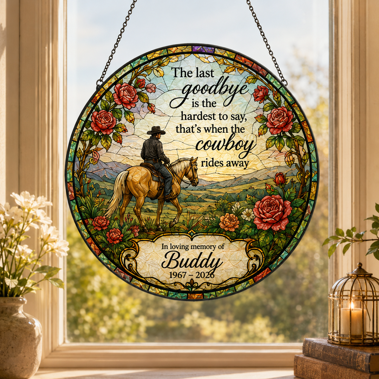 Custom Photo Horse Memories Stained Glass Suncatcher – Personalized Horse Lover Gifts | Gift For Horse Lover TOM99