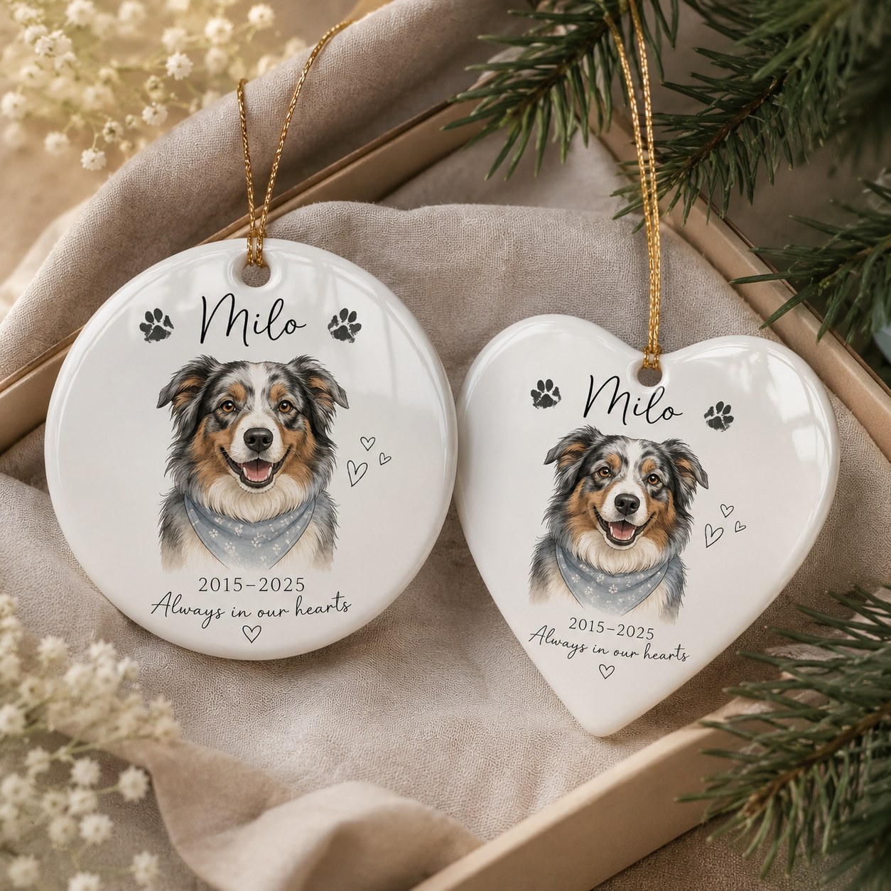 Custom Photo Dog In Our Heart Memorial Ceramic Ornament | Personalized Dog Lovers Gifts | Gift For Dog Lovers TOM99