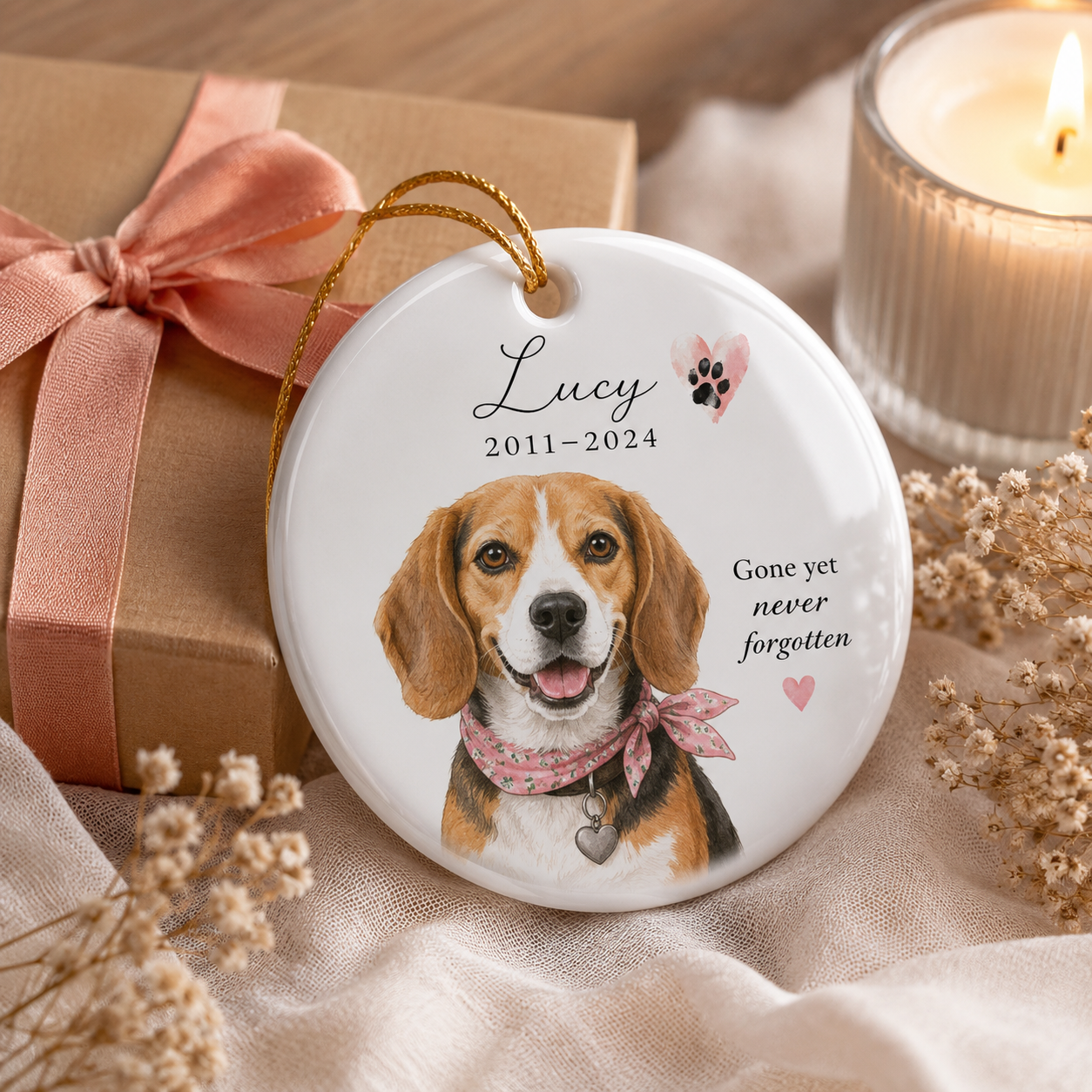 Custom Photo Dog In Our Heart Memorial Ceramic Ornament | Personalized Dog Lovers Gifts | Gift For Dog Lovers TOM99
