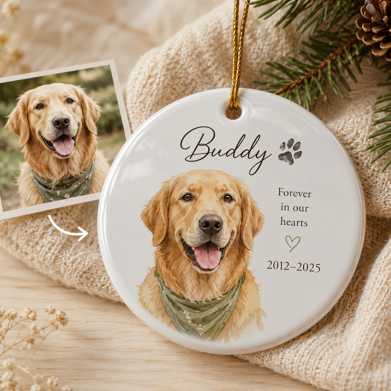 Custom Photo Dog In Our Heart Memorial Ceramic Ornament | Personalized Dog Lovers Gifts | Gift For Dog Lovers TOM99